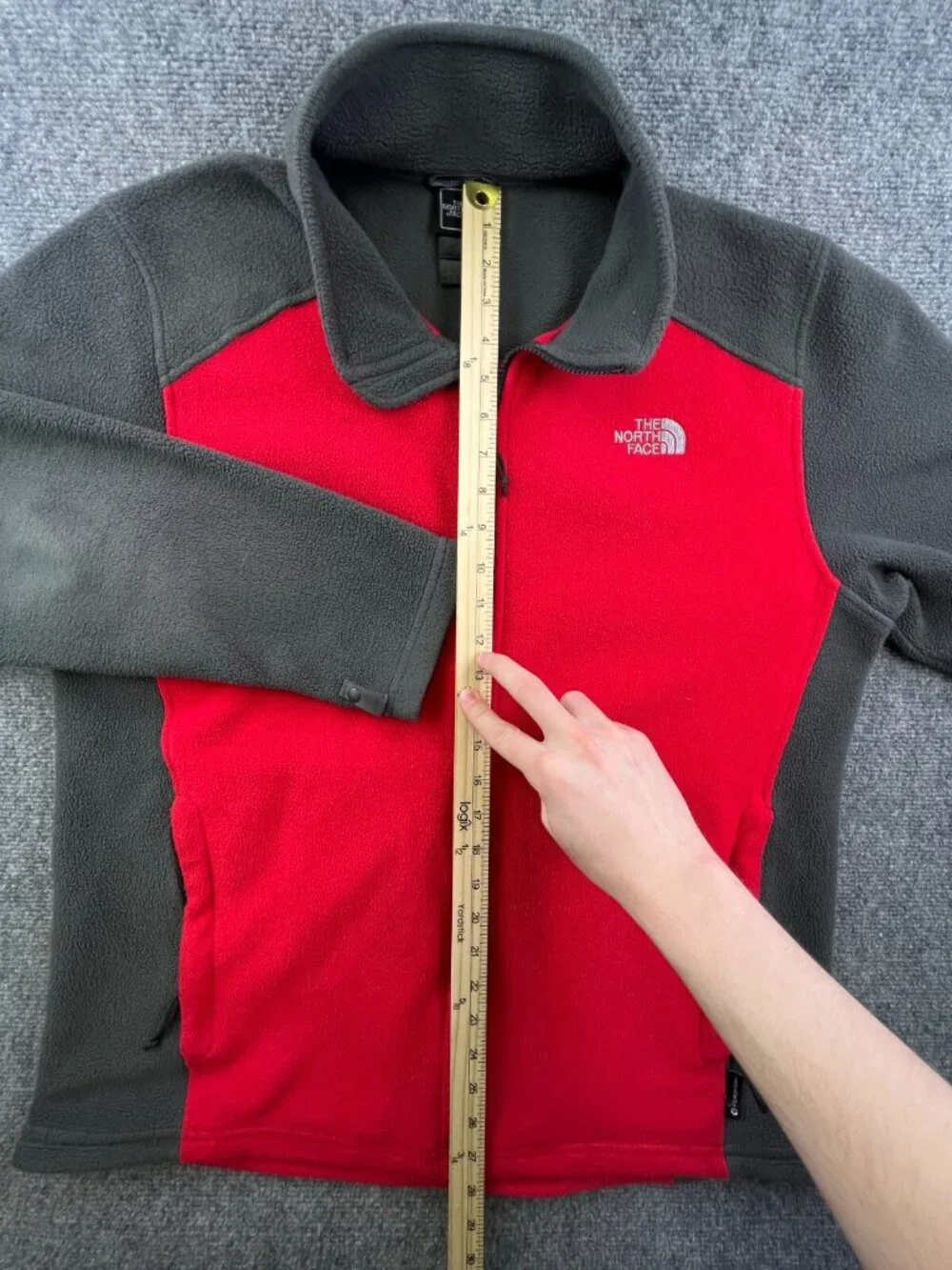 The North Face Jacket Men’s Large Fleece Red Gray Full Zip Long Sleeve w Logo